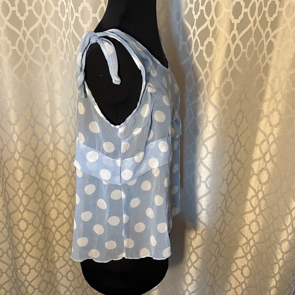 Charlotte Russe size M women’s top. Blue with white spots see through with ties - Picture 2 of 7